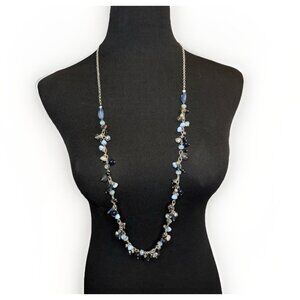 Chicos Silver Tone Blue Black AB Beaded Long Necklace